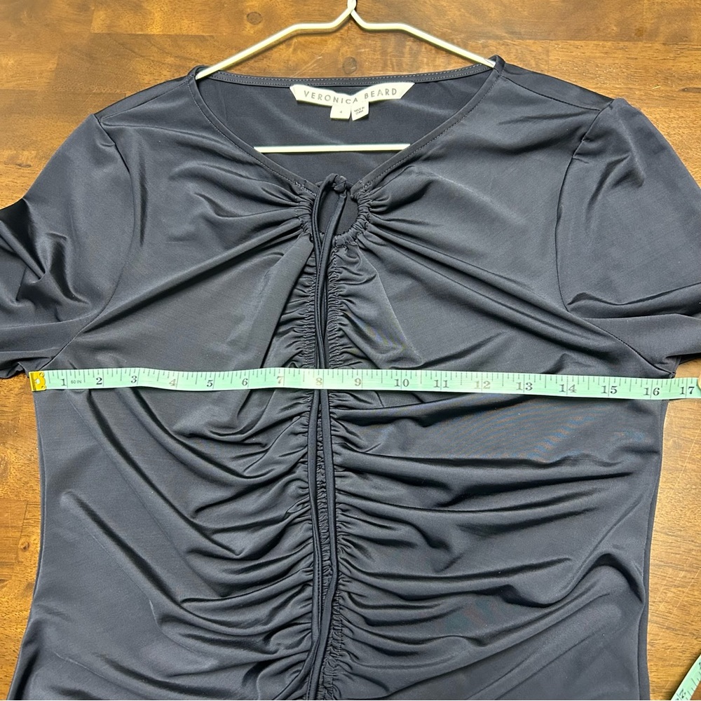 Veronica Beard Roque Top Ruched Tie Back Top in Navy Size 4 - Picture 13 of 16